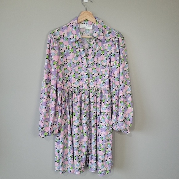Selected Femme Judita Floral Shirt Dress w Statement Sleeves retro print - Picture 11 of 11